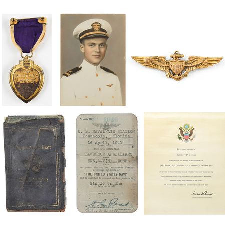 Lot #331 Pearl Harbor: Lawrence A. Williams: Recovered from the USS Arizona after Pearl Harbor: aviator wings and pilot's license from an ensign killed in the attack - Image 1