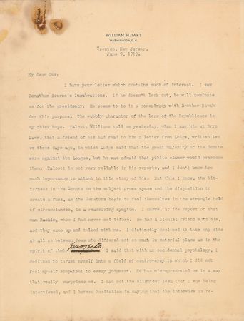 Lot #127 William H. Taft: Misquoted as a Zionist: 