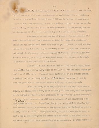 Lot #127 William H. Taft: Misquoted as a Zionist: 