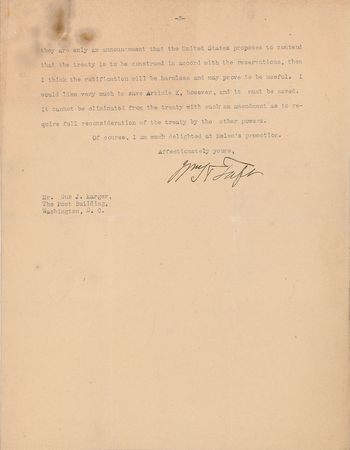 Lot #127 William H. Taft: Misquoted as a Zionist: 