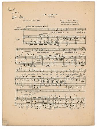 Lot #547 Hector Berlioz: A gift for his younger sister, sheet music from Hugo's 'La Captive' - Image 1