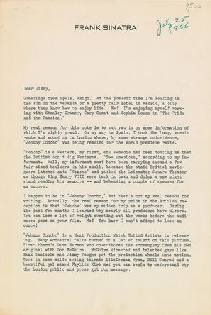 Lot #708 Frank Sinatra Typed Letter Signed - Image 1