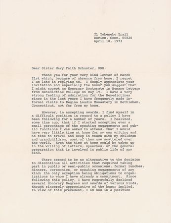 Lot #401 Anne Morrow Lindbergh Typed Letter Signed - Image 1