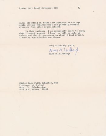 Lot #401 Anne Morrow Lindbergh Typed Letter Signed - Image 2