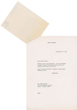 Lot #468 Walt Disney: Three days before his passing, Disney dictates 