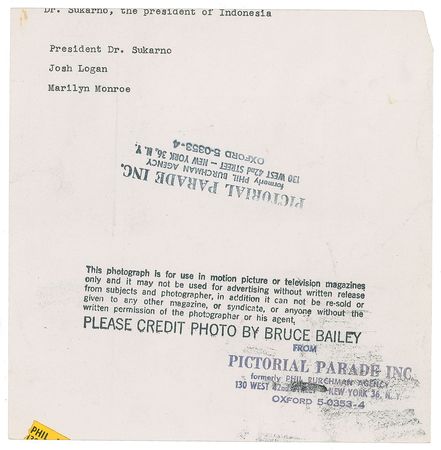 Lot #765 Marilyn Monroe and Sukarno Photograph - Image 2