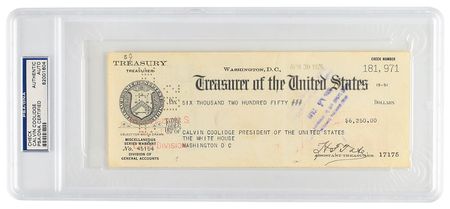 Lot #66 Calvin Coolidge: Coolidge's presidential paycheck, drawn on the US Treasury - Image 1