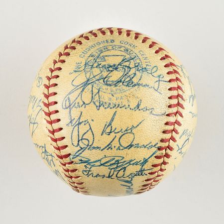 Lot #8247  1953 New York Yankees Team-Signed Baseball with 30 Signatures including 7 Hall of Famers! - Image 3