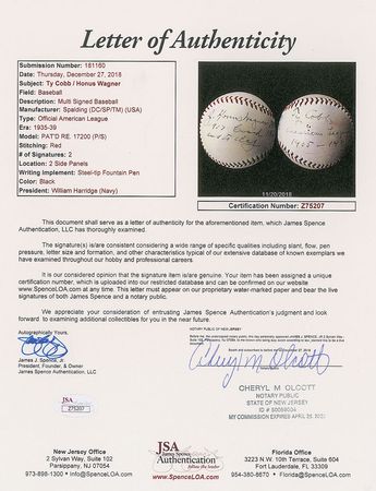 Lot #8229 Spectacular Dual Autographed Baseball  -  Ty Cobb and Honus Wagner - Image 7