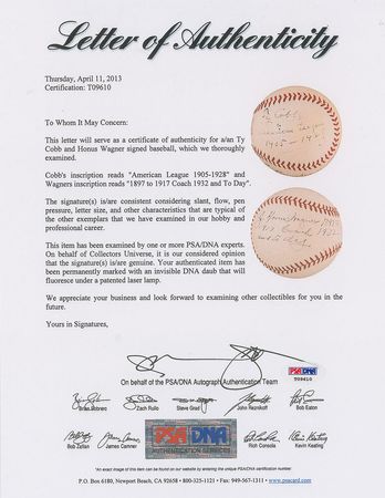 Lot #8229 Spectacular Dual Autographed Baseball  -  Ty Cobb and Honus Wagner - Image 8