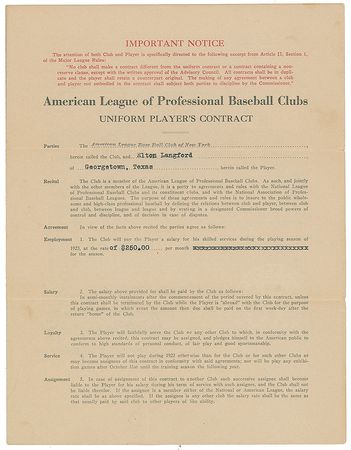 Lot #9006  Elton Langford 1923 Signed New York Yankees Player Contract with Ban Johnson and Jacob Ruppert - Image 3