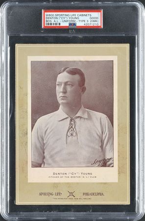 Lot #8007  1902-11 W600 Sporting Life Cabinet Cy Young Boston Uniform - PSA GOOD 2 (MK) - One of Only TWO Graded by PSA! - Image 1