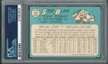 Lot #8099  1965 Topps #232 Steve Blass - PSA GEM MINT 10 - Image 2