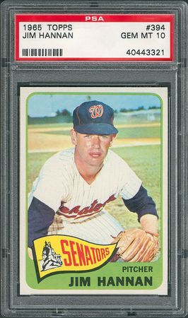 Lot #8100  1965 Topps #394 Jim Hannan - PSA GEM MINT 10 - Image 1