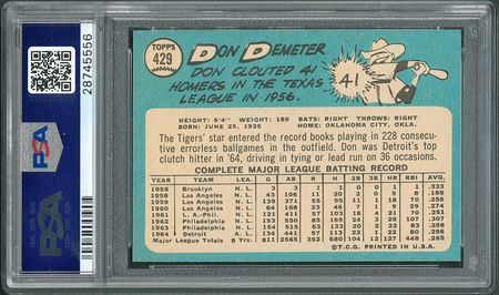 Lot #8102  1965 Topps #429 Don Demeter - PSA GEM MINT 10 - Image 2