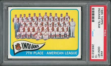Lot #8103  1965 Topps #481 Cleveland Indians Team - PSA GEM MINT 10 - Image 1