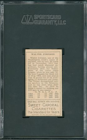 Lot #8030  1911 T205 Gold Border Walter Johnson - SGC 70 EX+ 5.5 - Image 2