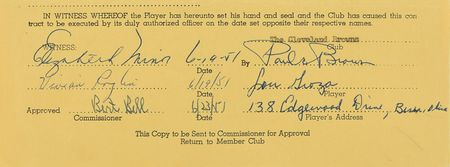 Lot #8464 Lou Groza 1951 Cleveland Browns Signed Player Contract with Paul Brown and Bert Bell - Image 2