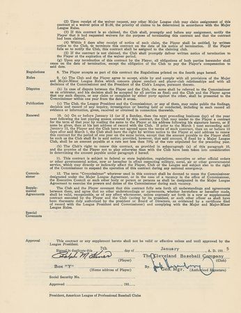 Lot #9055 Ralph Kiner 1955 Cleveland Indians Signed Player Contract with Hank Greenberg (Last Contract) - Image 1