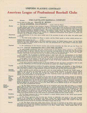 Lot #9055 Ralph Kiner 1955 Cleveland Indians Signed Player Contract with Hank Greenberg (Last Contract) - Image 2
