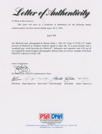 Lot #8396 Joe Medwick Signed Photograph - Image 2