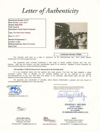 Lot #8405 Babe Ruth Signed Photograph - PSA/DNA - Image 3