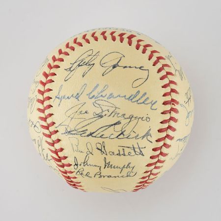 Lot #8238  1942 New York Yankees American League Champions Team Signed Baseball with DiMaggio - Image 1