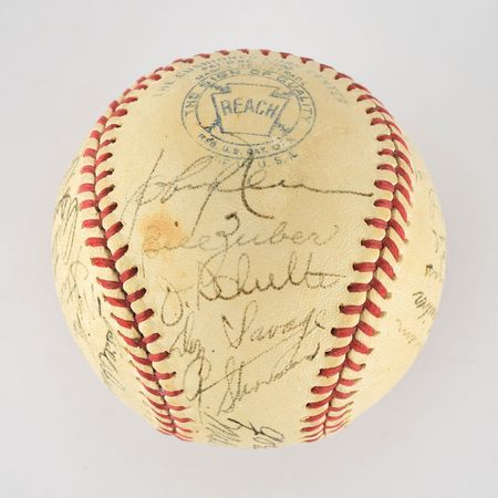 Lot #8239  1945 New York Yankees Team Signed Baseball with 28 Signatures including McCarthy - Image 3