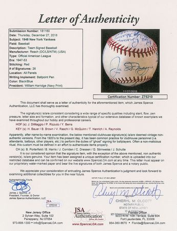 Lot #8242  1948 New York Yankees Team Signed Baseball with DiMaggio - Image 7
