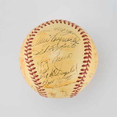 Lot #8245  1952 New York Yankees World Series Champions Team Signed Baseball with Mantle and Stengel - Image 1
