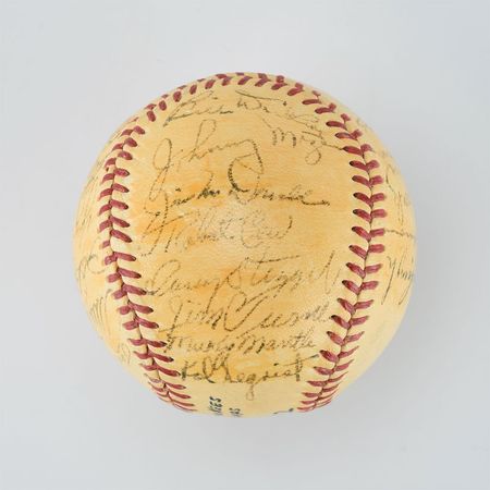 Lot #8245  1952 New York Yankees World Series Champions Team Signed Baseball with Mantle and Stengel - Image 5