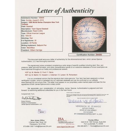 Lot #8251  1956 New York Yankees World Series Champions Team Signed Baseball with 30 Signatures including Mantle! - Image 5