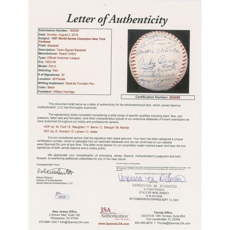 Lot #8252  1957 New York Yankees American League Champions Team Signed Baseball with Mantle - Image 6