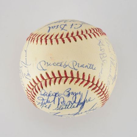 Lot #8253  1965 New York Yankees Team Signed Baseball with Mantle and Maris - Image 1