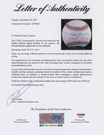 Lot #8264 Mickey Mantle 