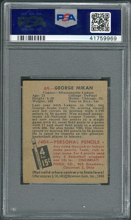 Lot #8158  1948 Bowman #69 George Mikan - PSA EX 5 - Image 2
