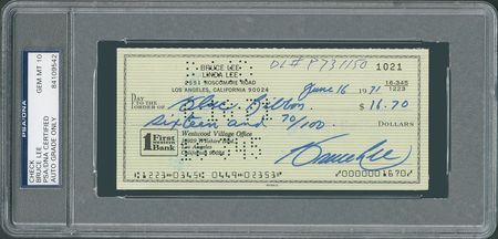 Lot #8520 Bruce Lee 1971 Signed Personal Check - PSA/DNA GEM MINT 10 - Image 1