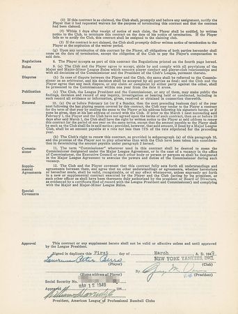 Lot #9046 Yogi Berra 1949 New York Yankees Signed Player Contract - Image 1