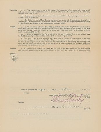 Lot #9008 Red Faber 1926 Chicago White Sox Signed Player Contract - Image 1