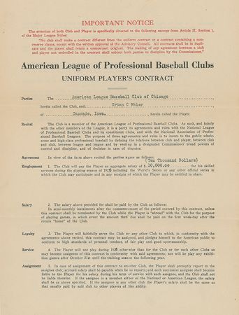 Lot #9008 Red Faber 1926 Chicago White Sox Signed Player Contract - Image 2