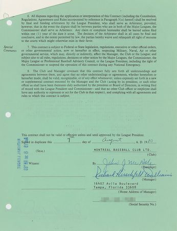 Lot #9115 Dick Williams 1980-81 Montreal Expos Signed Manager's Contract - Image 1