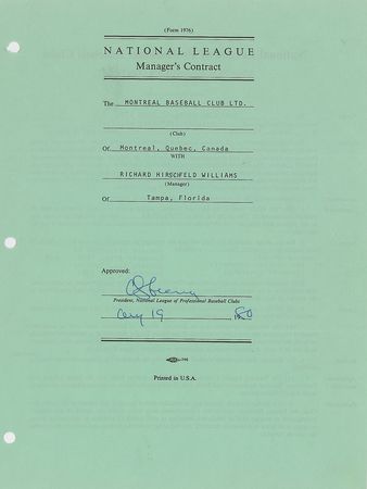 Lot #9115 Dick Williams 1980-81 Montreal Expos Signed Manager's Contract - Image 4