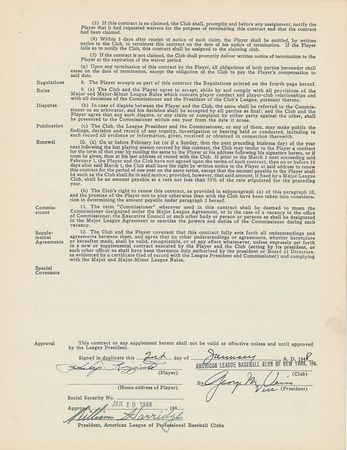 Lot #9044 Phil Rizzuto 1948 New York Yankees Signed Player Contract - Image 1