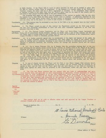 Lot #9027 Leo Durocher 1936 St. Louis Cardinals Signed Player Contract with Branch Rickey - Image 1