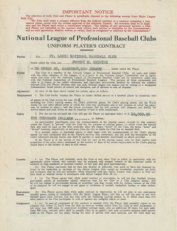 Lot #9028 Joe Medwick 1936 St. Louis Cardinals Signed Player Contract with Branch Rickey - Image 2