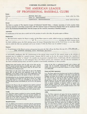 Lot #9106 Carl Yastrzemski 1975 Boston Red Sox Signed Player Contract - Image 2