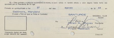 Lot #9092 Frank Robinson 1968 Puerto Rico Winter League Signed Player Contract - Image 2