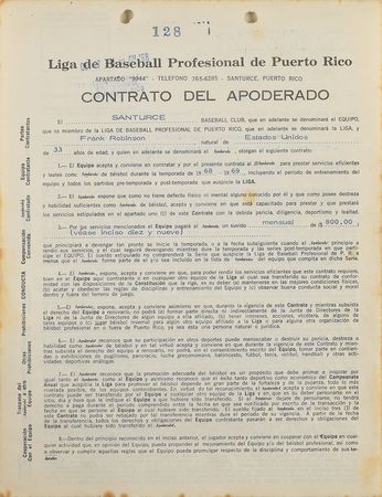 Lot #9092 Frank Robinson 1968 Puerto Rico Winter League Signed Player Contract - Image 3