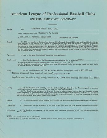 Lot #9079 Ted Lyons 1963 Chicago White Sox Signed Scout Contract - Image 2