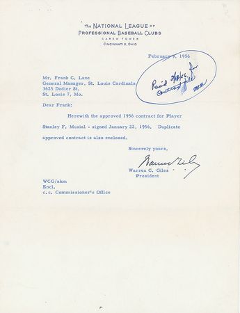 Lot #9064 Stan Musial 1956 St. Louis Cardinals Signed Player Contract - Image 5